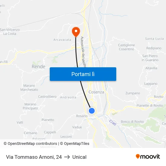 Via Tommaso Arnoni, 24 to Unical map