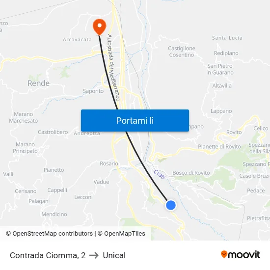 Contrada Ciomma, 2 to Unical map