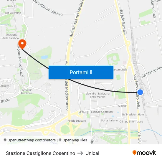 Stazione Castiglione Cosentino to Unical map