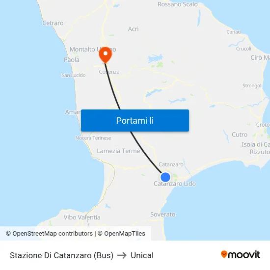 Stazione Di Catanzaro (Bus) to Unical map