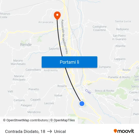 Contrada Diodato, 18 to Unical map