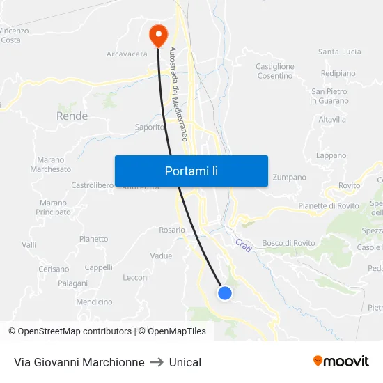 Via Giovanni Marchionne to Unical map