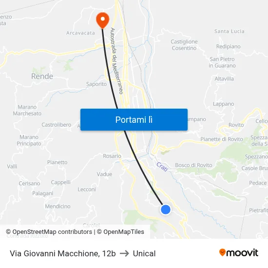 Via Giovanni Macchione, 12b to Unical map