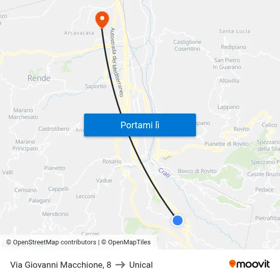 Via Giovanni Macchione, 8 to Unical map