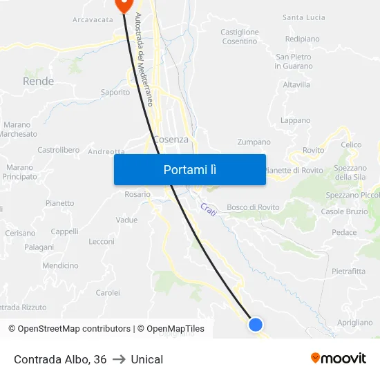Contrada Albo, 36 to Unical map