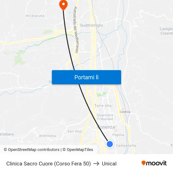 Clinica Sacro Cuore (Corso Fera 50) to Unical map