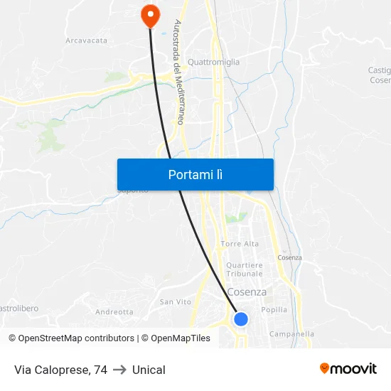 Via Caloprese, 74 to Unical map