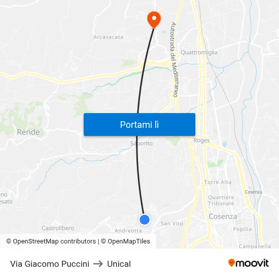 Via Giacomo Puccini to Unical map