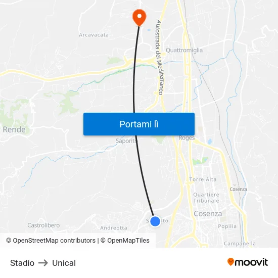 Stadio to Unical map