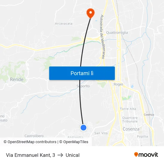 Via Emmanuel Kant, 3 to Unical map
