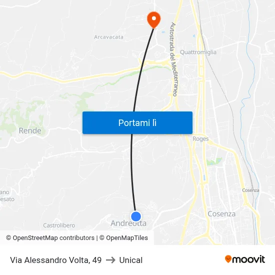Via Alessandro Volta, 49 to Unical map