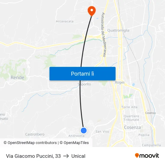 Via Giacomo Puccini, 33 to Unical map