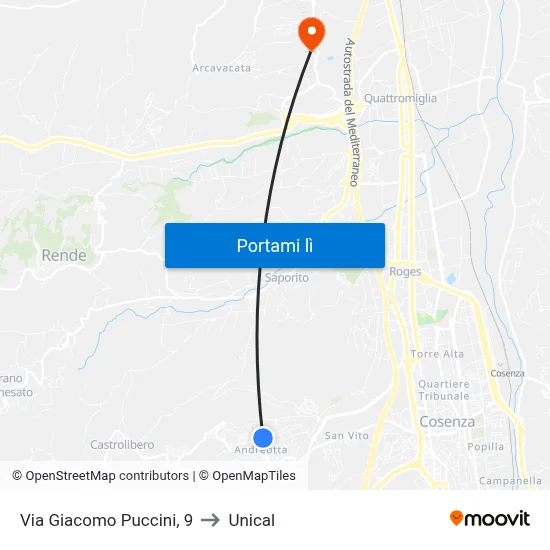 Via Giacomo Puccini, 9 to Unical map