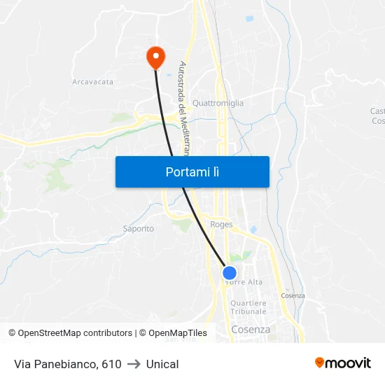 Via Panebianco, 610 to Unical map