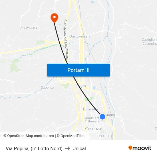 Via Popilia, (Ii° Lotto Nord) to Unical map