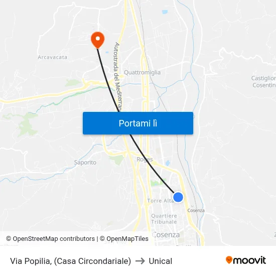 Via Popilia, (Casa Circondariale) to Unical map