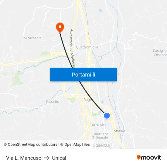 Via L. Mancuso to Unical map
