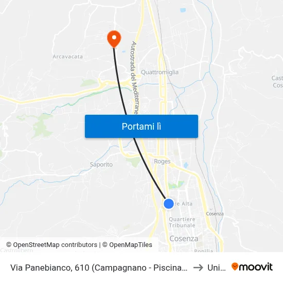Via Panebianco, 610 (Campagnano - Piscina Comunale) to Unical map