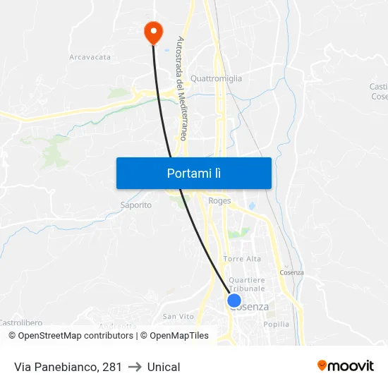 Via Panebianco, 281 to Unical map