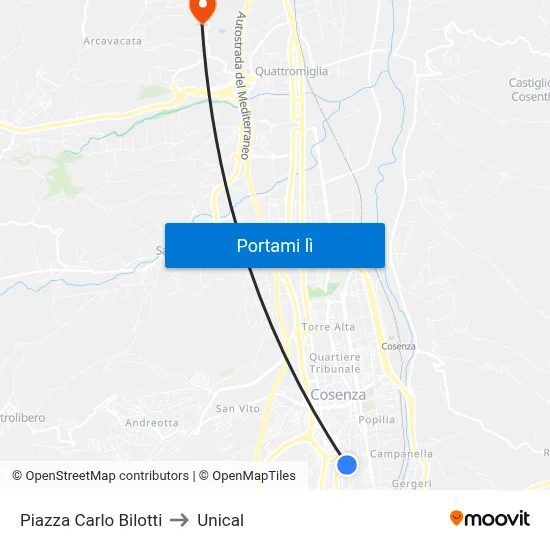 Piazza Carlo Bilotti to Unical map