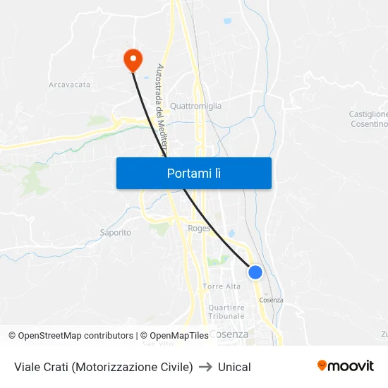 Viale Crati (Motorizzazione Civile) to Unical map
