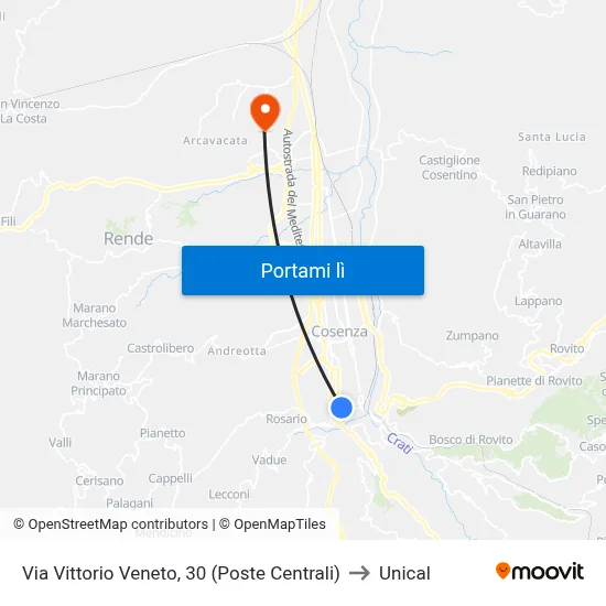 Via Vittorio Veneto, 30 (Poste Centrali) to Unical map