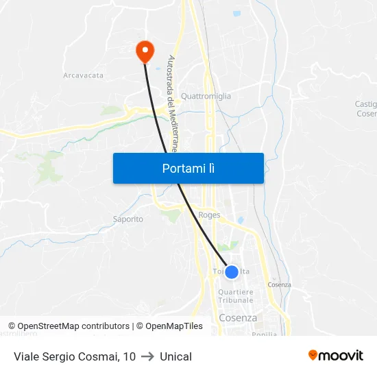 Viale Sergio Cosmai, 10 to Unical map
