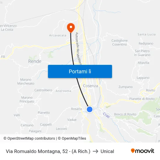 Via Romualdo Montagna, 52 - (A Rich.) to Unical map
