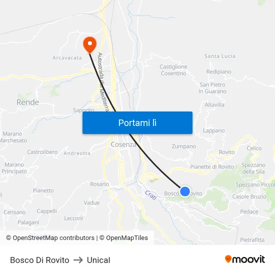 Bosco Di Rovito to Unical map