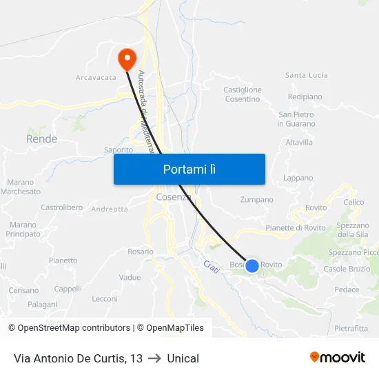 Via Antonio De Curtis, 13 to Unical map