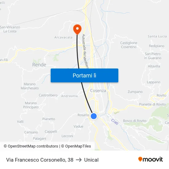 Via Francesco Corsonello, 38 to Unical map