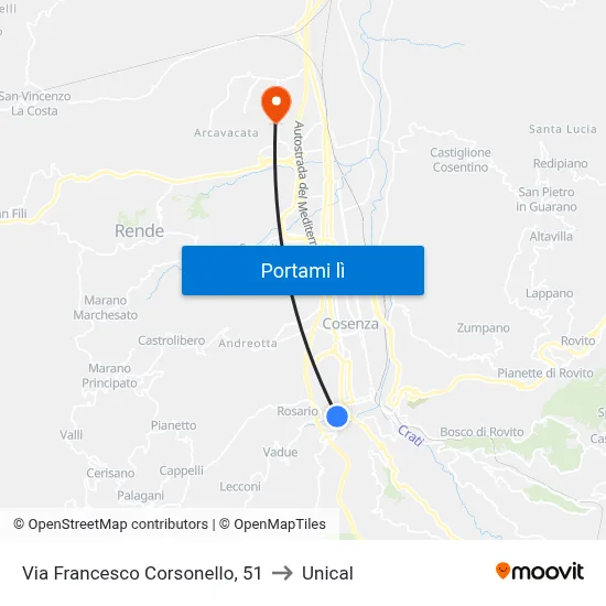 Via Francesco Corsonello, 51 to Unical map