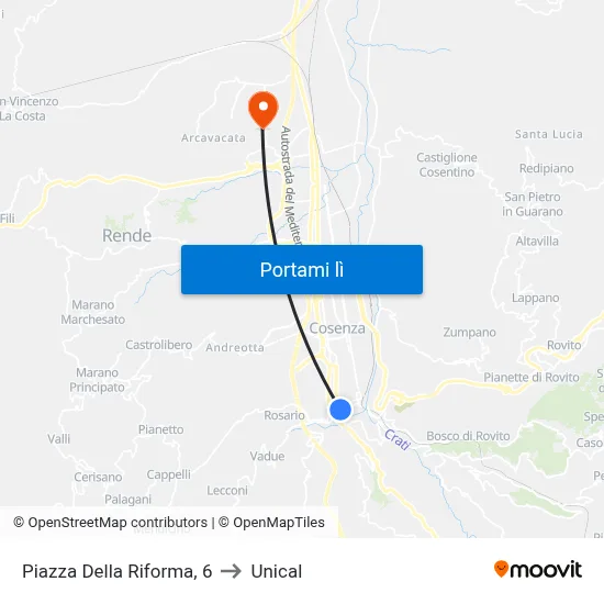 Piazza Della Riforma, 6 to Unical map