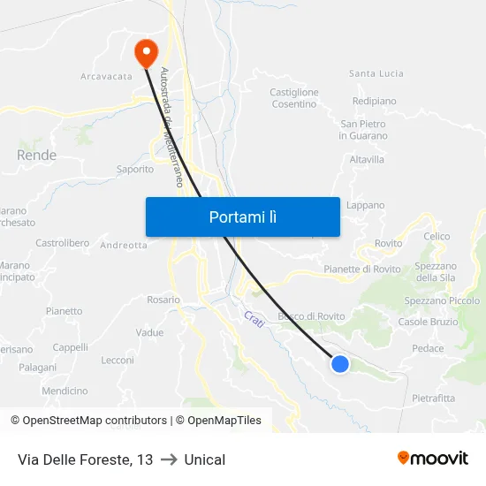 Via Delle Foreste, 13 to Unical map