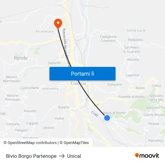 Bivio Borgo Partenope to Unical map