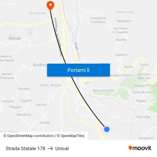 Strada Statale 178 to Unical map