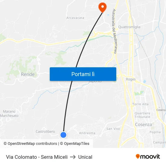Via Colomato - Serra Miceli to Unical map