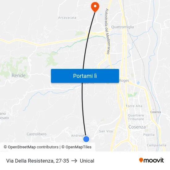 Via Della Resistenza, 27-35 to Unical map