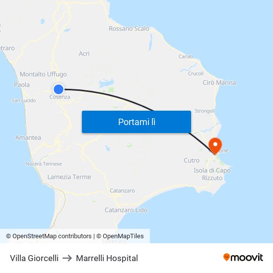 Villa Giorcelli to Marrelli Hospital map