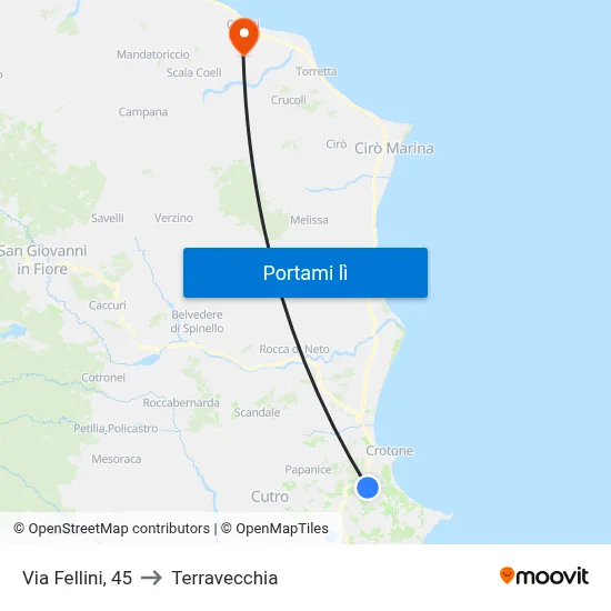 Via Fellini, 45 to Terravecchia map