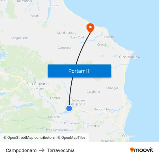 Campodenaro to Terravecchia map