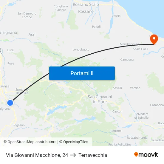 Via Giovanni Macchione, 24 to Terravecchia map