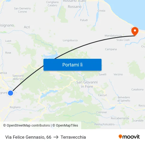 Via Felice Gennasio, 66 to Terravecchia map