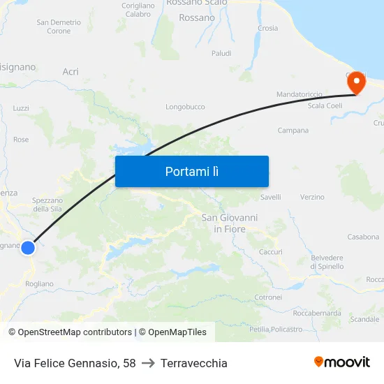 Via Felice Gennasio, 58 to Terravecchia map