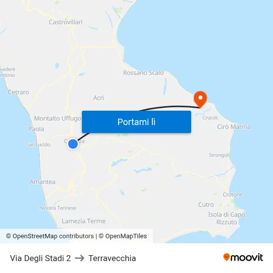 Via Degli Stadi 2 to Terravecchia map