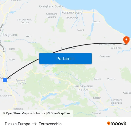 Piazza Europa to Terravecchia map