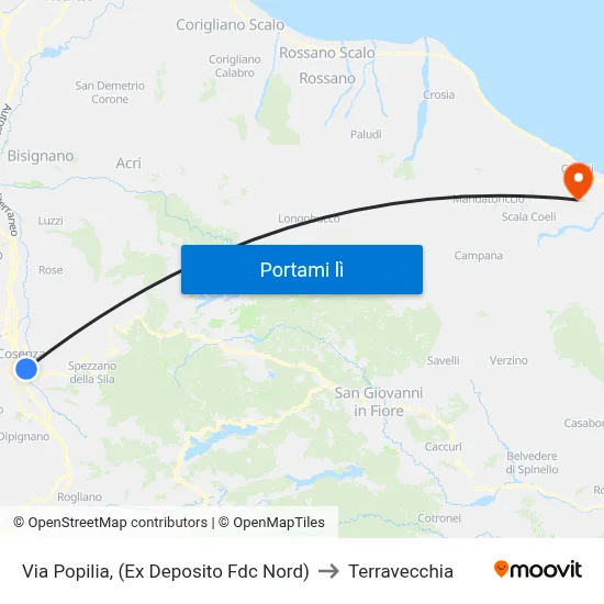 Via Popilia, (Ex Deposito Fdc Nord) to Terravecchia map