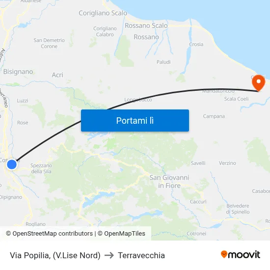 Via Popilia, (V.Lise Nord) to Terravecchia map