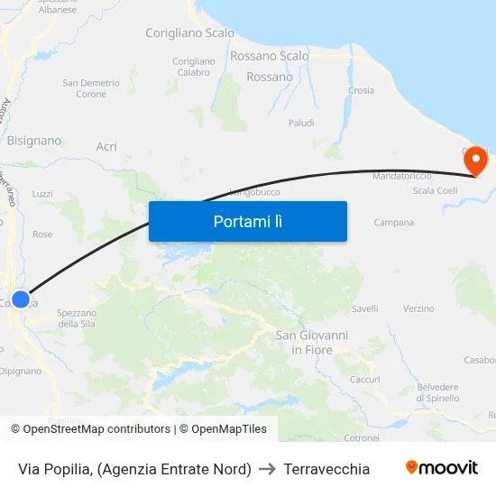 Via Popilia, (Agenzia Entrate Nord) to Terravecchia map