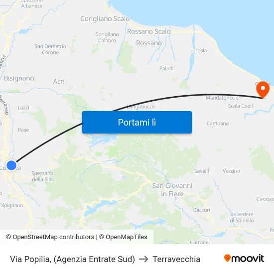 Via Popilia, (Agenzia Entrate Sud) to Terravecchia map